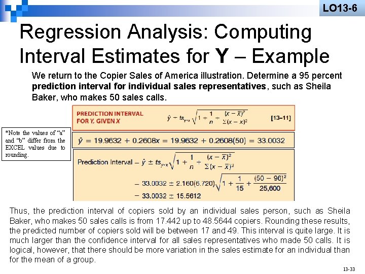 LO 13 -6 Regression Analysis: Computing Interval Estimates for Y – Example We return