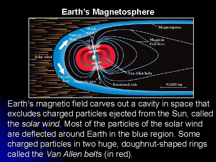 Earth’s Magnetosphere Earth’s magnetic field carves out a cavity in space that excludes charged
