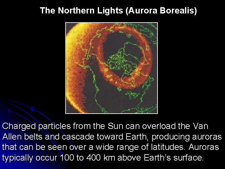 The Northern Lights (Aurora Borealis) Charged particles from the Sun can overload the Van
