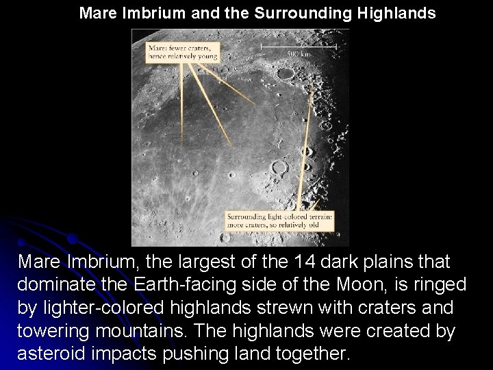 Mare Imbrium and the Surrounding Highlands Mare Imbrium, the largest of the 14 dark