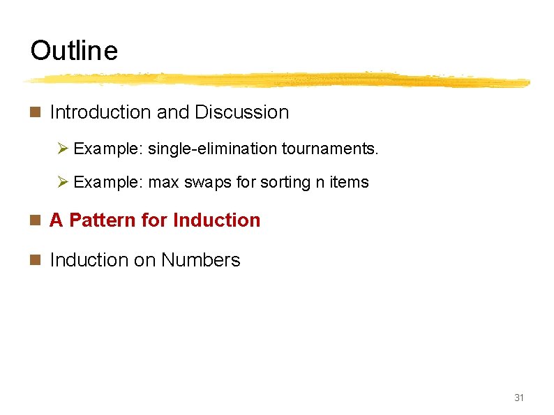 Outline n Introduction and Discussion Ø Example: single-elimination tournaments. Ø Example: max swaps for