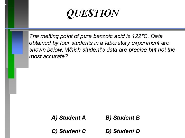 QUESTION The melting point of pure benzoic acid is 122°C. Data obtained by four