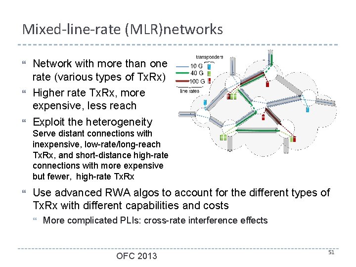 Mixed-line-rate (MLR)networks Network with more than one rate (various types of Tx. Rx) Higher