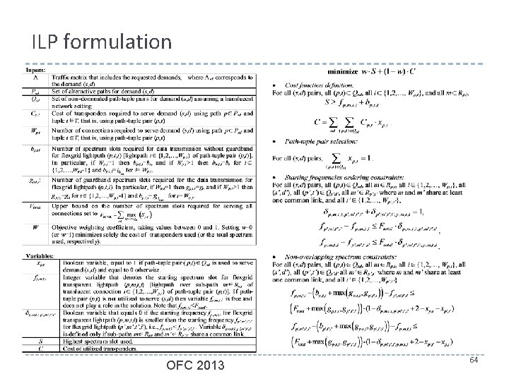 ILP formulation OFC 2013 64 