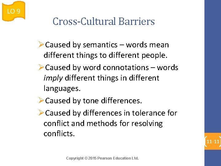 LO 9 Cross-Cultural Barriers ØCaused by semantics – words mean different things to different LO 9 Cross-Cultural Barriers ØCaused by semantics – words mean different things to different