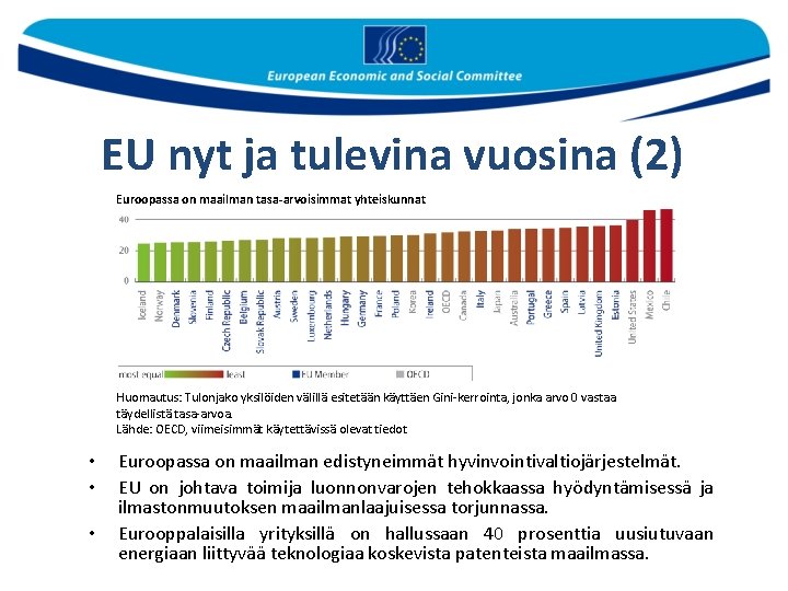 EU nyt ja tulevina vuosina (2) Euroopassa on maailman tasa-arvoisimmat yhteiskunnat Huomautus: Tulonjako yksilöiden