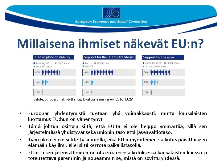 Millaisena ihmiset näkevät EU: n? Lähde: Eurobarometri-tutkimus, lokakuu ja marraskuu 2016, EU 28 • Millaisena ihmiset näkevät EU: n? Lähde: Eurobarometri-tutkimus, lokakuu ja marraskuu 2016, EU 28 •