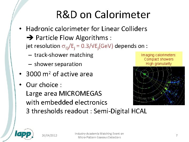 R&D on Calorimeter • Hadronic calorimeter for Linear Colliders Particle Flow Algorithms : jet