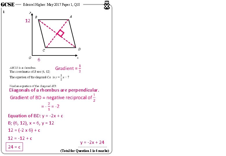 GCSE 1 Edexcel Higher: May 2017 Paper 1, Q 18 y 12 A B