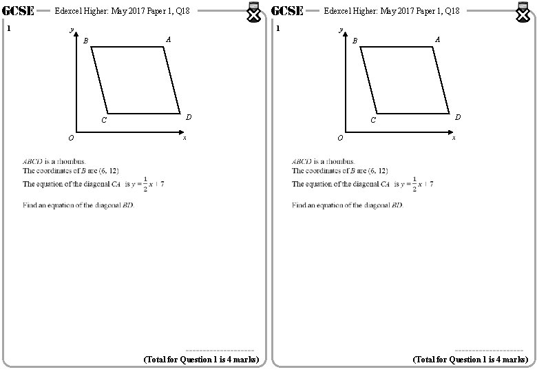 GCSE 1 Edexcel Higher: May 2017 Paper 1, Q 18 1 y Edexcel Higher: