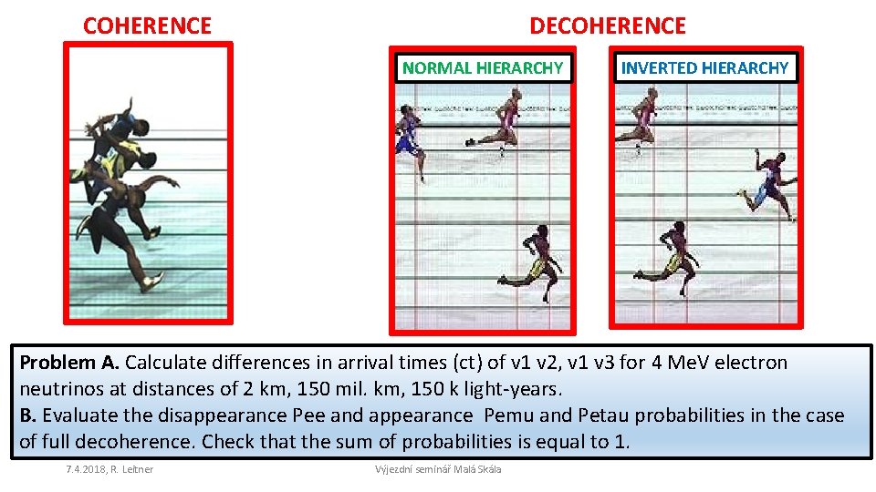 COHERENCE DECOHERENCE NORMAL HIERARCHY INVERTED HIERARCHY Problem A. Calculate differences in arrival times (ct)