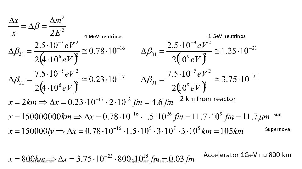 1 Ge. V neutrinos 4 Me. V neutrinos 2 km from reactor Sun Supernova