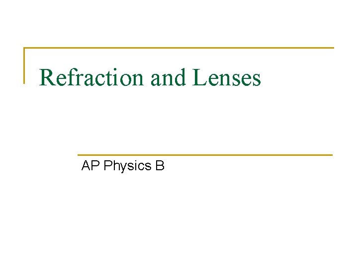 Refraction and Lenses AP Physics B 