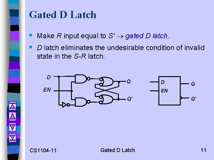 Gated D Latch § Make R input equal to S' gated D latch. §