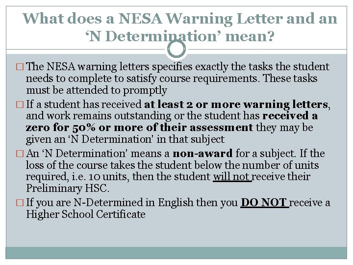 What does a NESA Warning Letter and an ‘N Determination’ mean? � The NESA