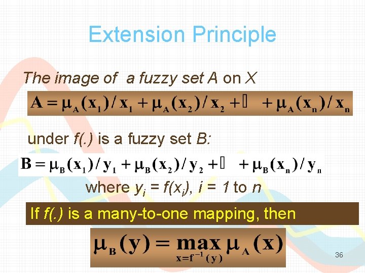 Extension Principle The image of a fuzzy set A on X under f(. )