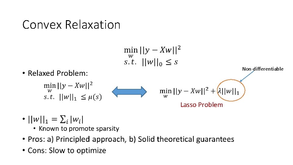 Convex Relaxation • Non-differentiable Lasso Problem 