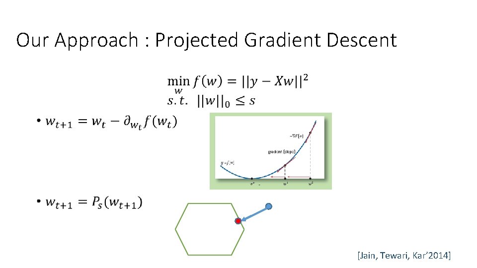 Our Approach : Projected Gradient Descent • [Jain, Tewari, Kar’ 2014] 