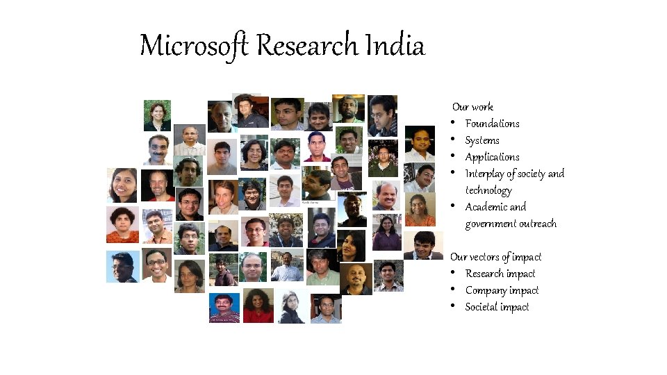 Microsoft Research India Our work • Foundations • Systems • Applications • Interplay of