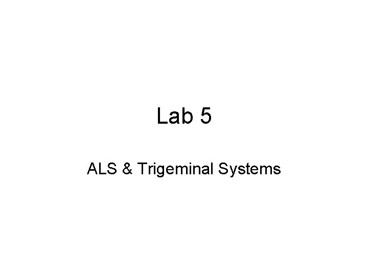 Lab 5 ALS & Trigeminal Systems 