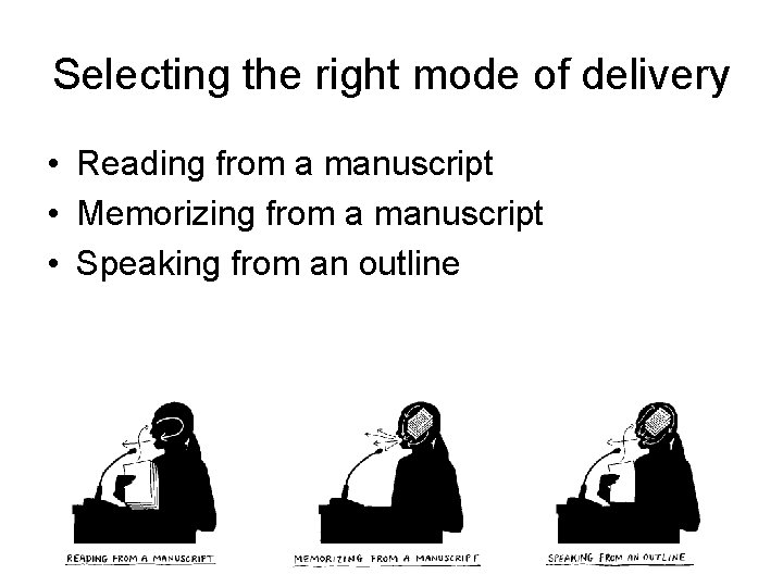 Selecting the right mode of delivery • Reading from a manuscript • Memorizing from