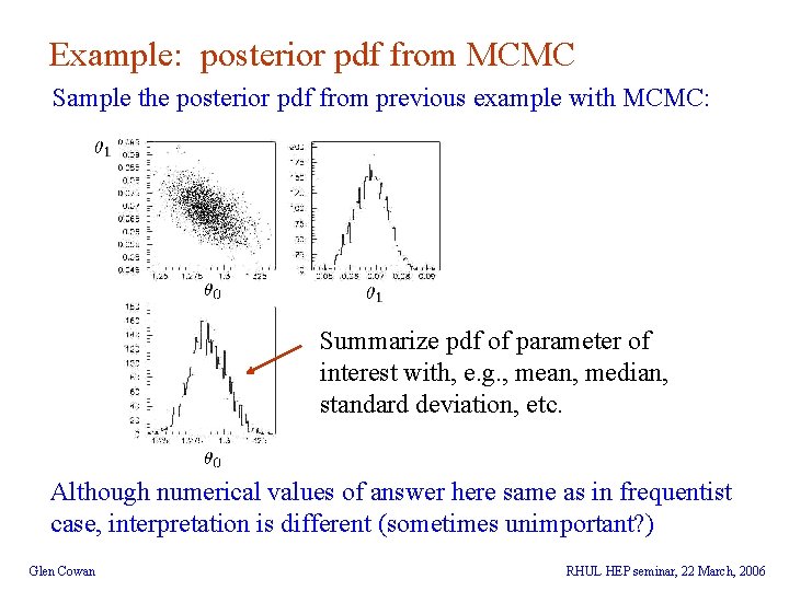 Example: posterior pdf from MCMC Sample the posterior pdf from previous example with MCMC: