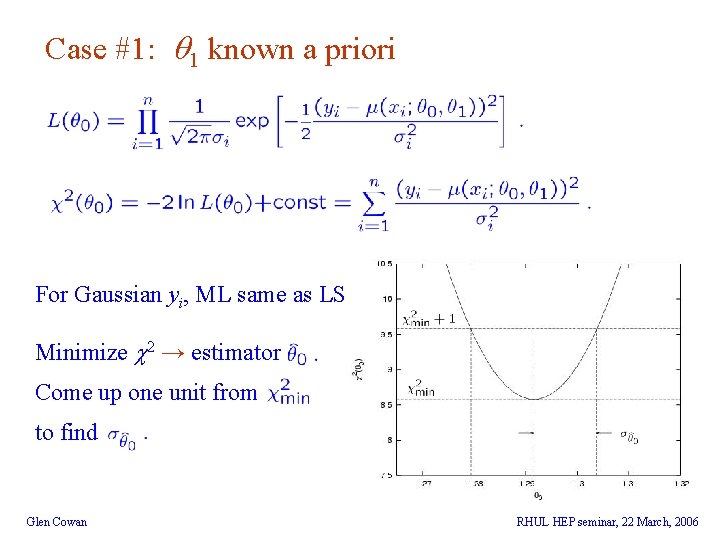 Case #1: 1 known a priori For Gaussian yi, ML same as LS Minimize