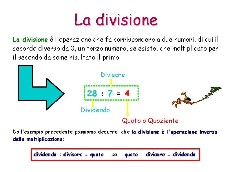 La divisione è l'operazione che fa corrispondere a due numeri, di cui il secondo