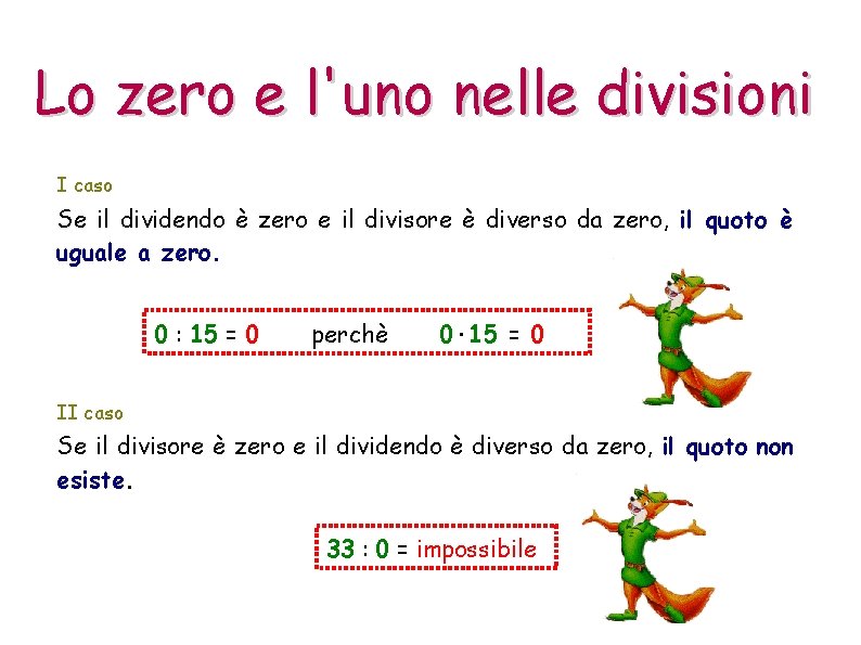 Lo zero e l'uno nelle divisioni I caso Se il dividendo è zero e
