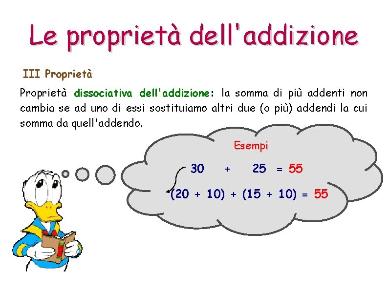 Le proprietà dell'addizione III Proprietà dissociativa dell'addizione: la somma di più addenti non cambia