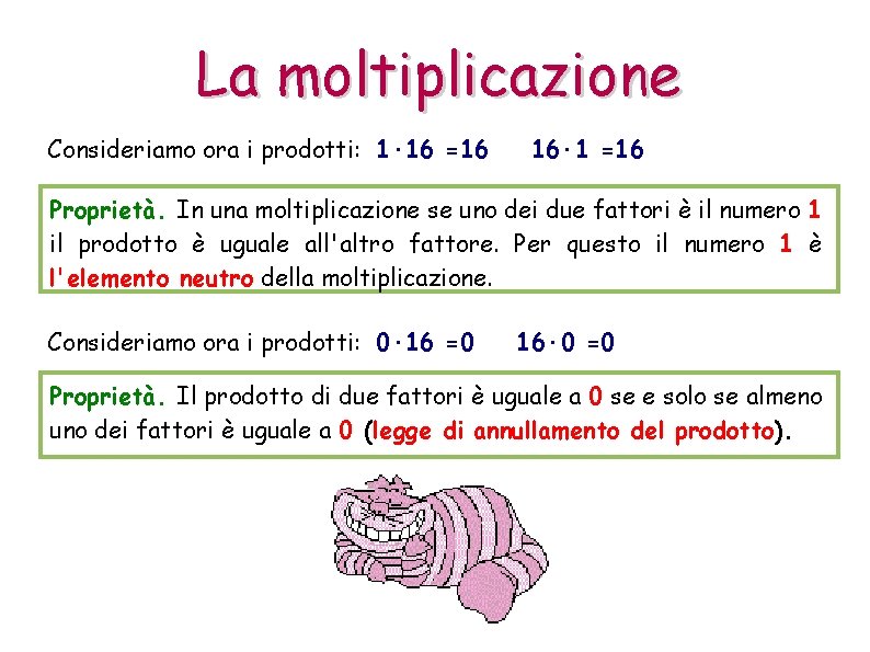 La moltiplicazione Consideriamo ora i prodotti: 1· 16 =16 16· 1 =16 Proprietà. In