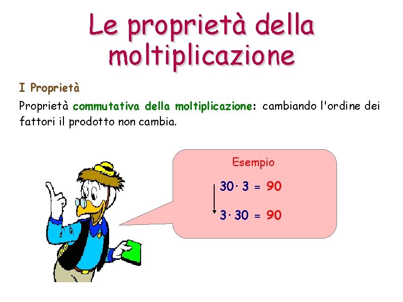 Le proprietà della moltiplicazione I Proprietà commutativa della moltiplicazione: cambiando l'ordine dei fattori il