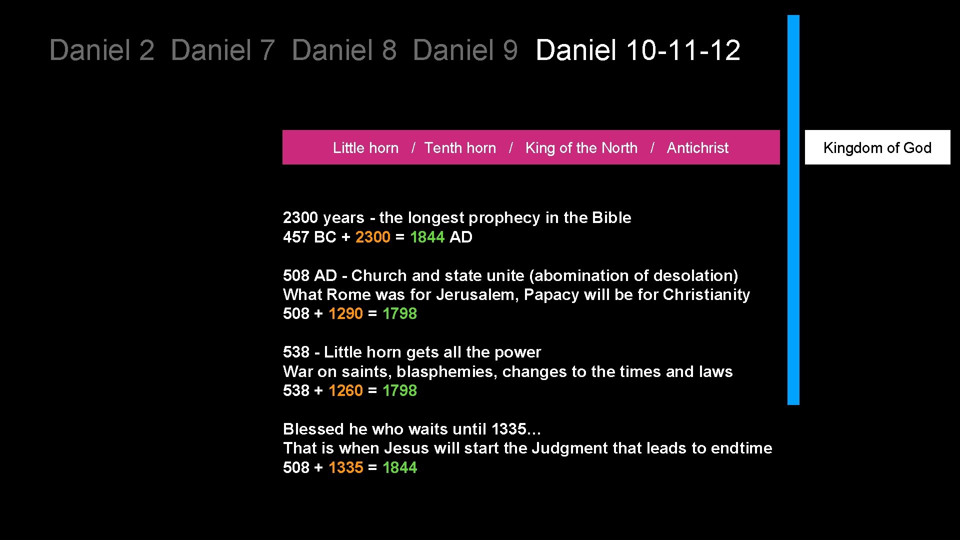 Daniel 2 Daniel 7 Daniel 8 Daniel 9 Daniel 10 -11 -12 Little horn