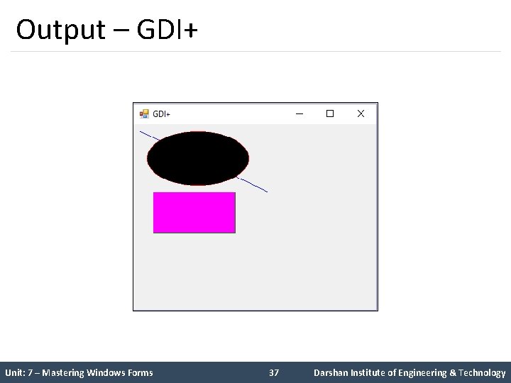 Output – GDI+ Unit: 7 – Mastering Windows Forms 37 Darshan Institute of Engineering