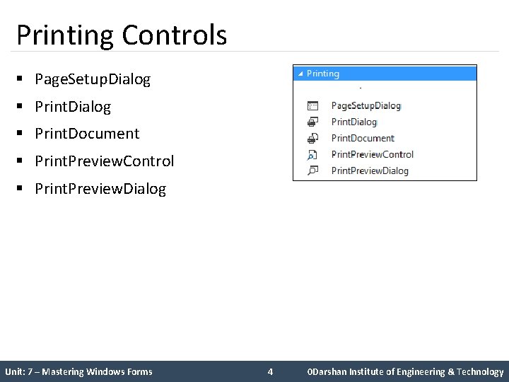 Printing Controls § Page. Setup. Dialog § Print. Document § Print. Preview. Control §