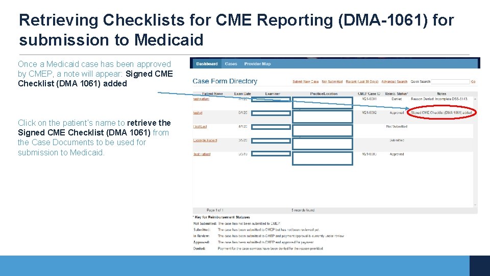 Retrieving Checklists for CME Reporting (DMA-1061) for submission to Medicaid Once a Medicaid case