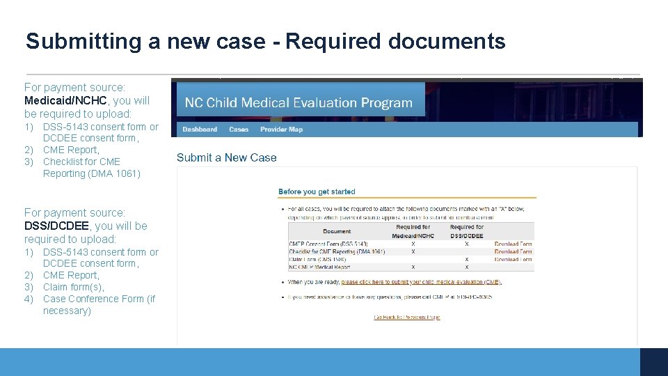 Submitting a new case - Required documents For payment source: Medicaid/NCHC, you will be