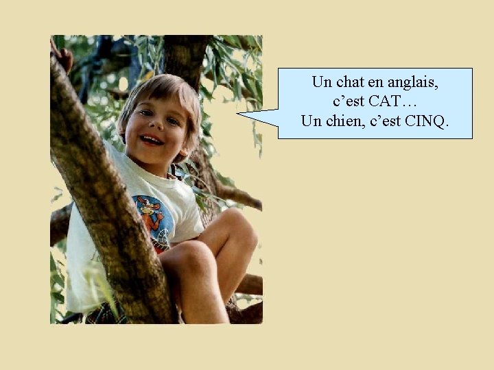 Un chat en anglais, c’est CAT… Un chien, c’est CINQ. 