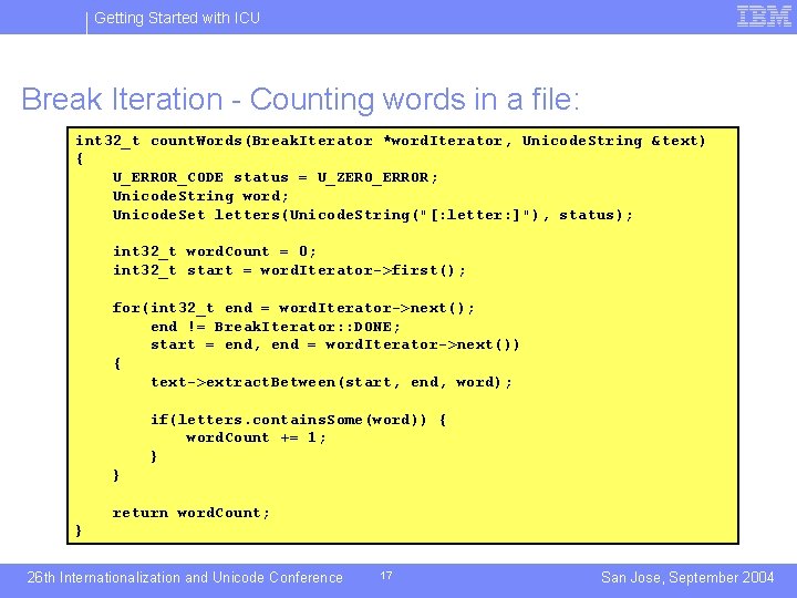 Getting Started with ICU Break Iteration - Counting words in a file: int 32_t