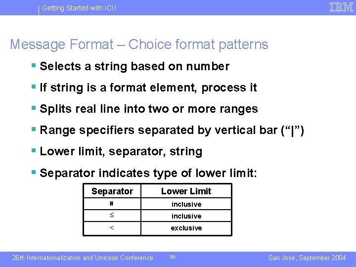 Getting Started with ICU Message Format – Choice format patterns § Selects a string