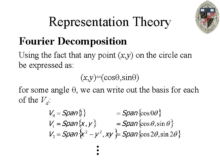 Representation Theory Fourier Decomposition Using the fact that any point (x, y) on the
