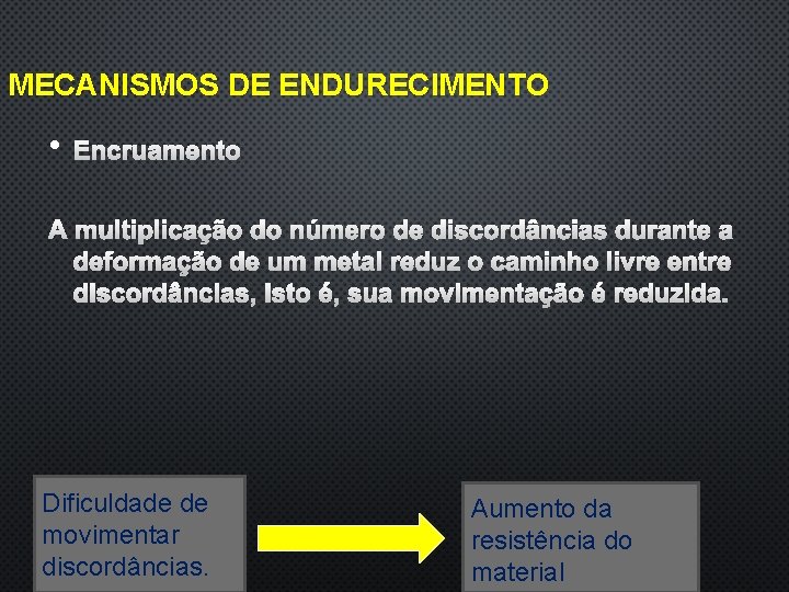 MECANISMOS DE ENDURECIMENTO • ENCRUAMENTO A MULTIPLICAÇÃO DO NÚMERO DE DISCORD NCIAS DURANTE A