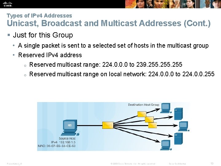 Types of IPv 4 Addresses Unicast, Broadcast and Multicast Addresses (Cont. ) § Just