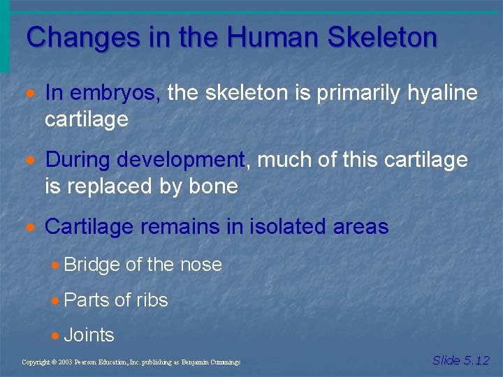 Changes in the Human Skeleton · In embryos, the skeleton is primarily hyaline cartilage