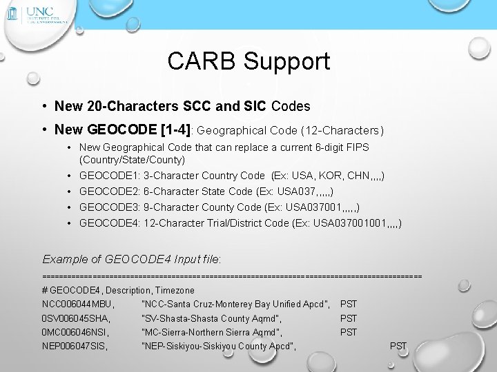 CARB Support • New 20 -Characters SCC and SIC Codes • New GEOCODE [1