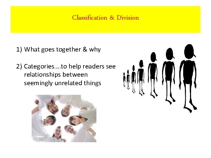 Classification & Division 1) What goes together & why 2) Categories…. to help readers