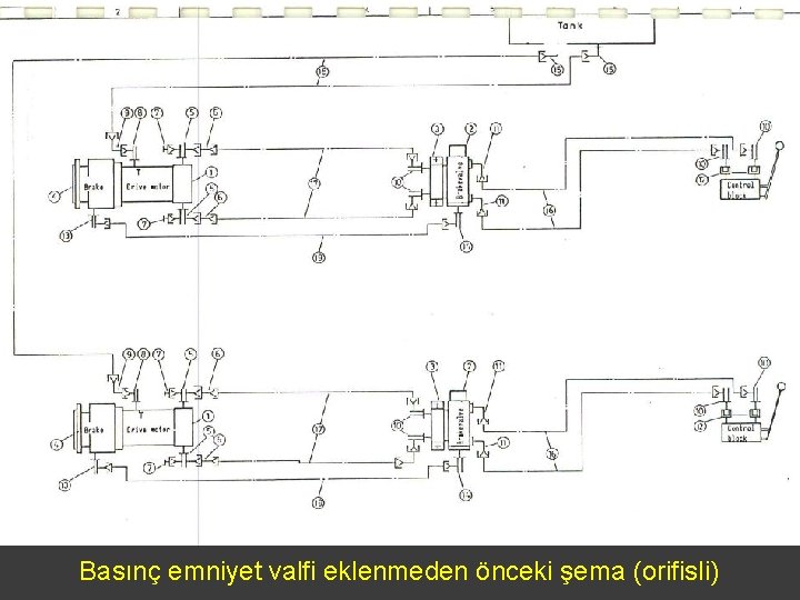 Basınç emniyet valfi eklenmeden önceki şema (orifisli) 