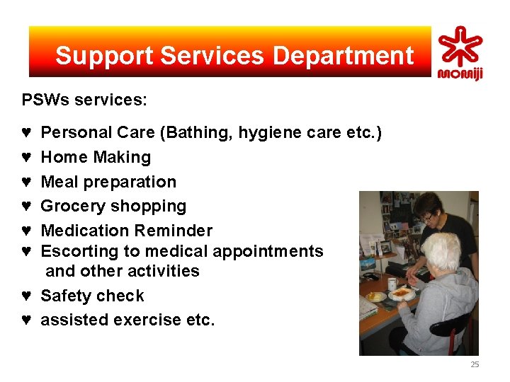 Support Services Department PSWs services: ♥ ♥ ♥ Personal Care (Bathing, hygiene care etc. Support Services Department PSWs services: ♥ ♥ ♥ Personal Care (Bathing, hygiene care etc.