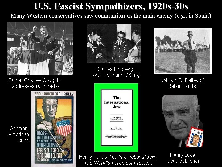 U. S. Fascist Sympathizers, 1920 s-30 s Many Western conservatives saw communism as the