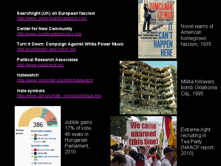 Searchlight (UK) on European fascism http: //www. searchlightmagazine. com Center for New Community http: